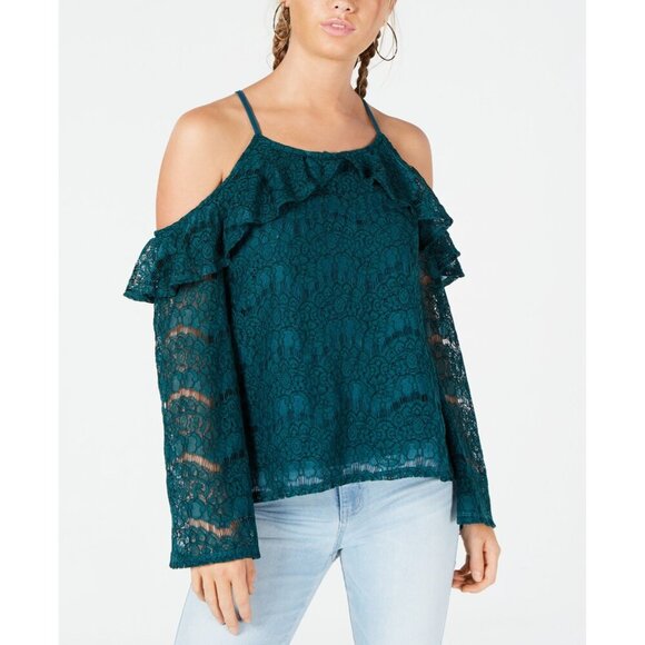 Ultra Flirt Teal Lace Cold-Shoulder Top NWT MEDIUM - Picture 1 of 7